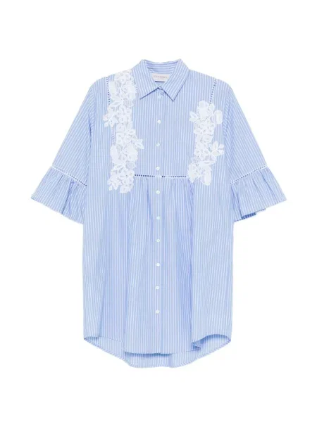 Sukienka mini Ermanno Firenze w paski koronkowa garniturowa niebieska