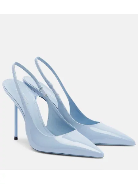 Pantofi cu toc Paris Texas din piele de lac slingback albastru