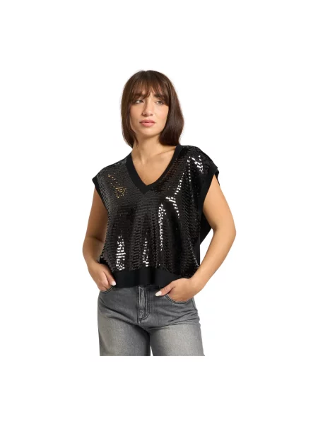 Sweter Armani Exchange z cekinami bez rękawów czarny