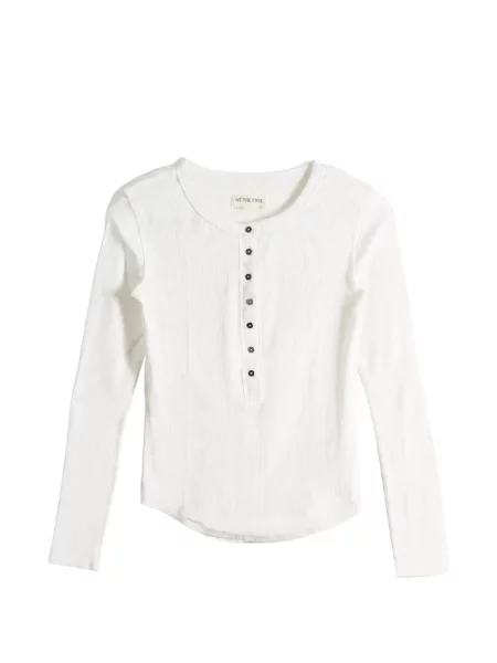 Top Free People tricotate cu guler henley alb