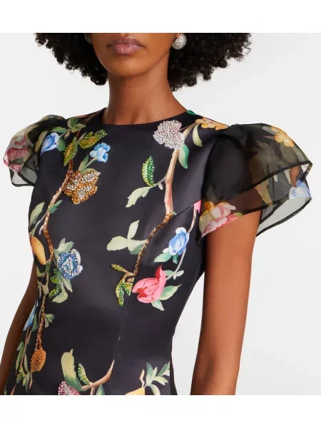 Rochie maxi Leo Lin cu model floral negru