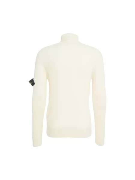 Sweter z golfem Stone Island wełniany z kamieniami do golfa biały