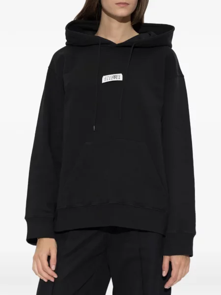 Hoodie Mm6 Maison Margiela με αυτόγραφο με κορδόνι μαύρο