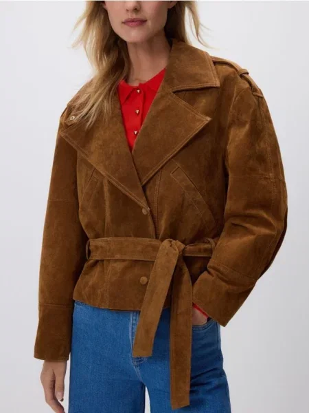 Reserved Geacă de piele brun-auriu auriu