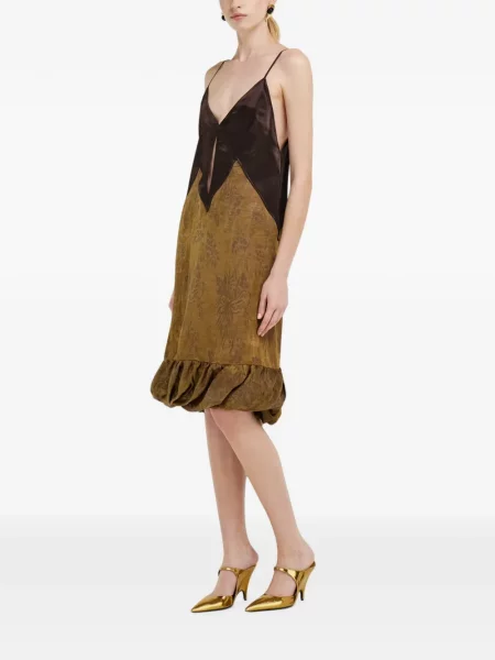 Rochie midi Ferragamo cu model floral maro