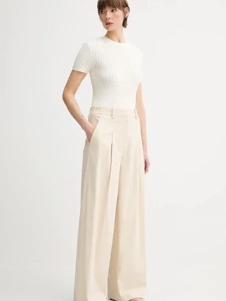 A.L.C. spodnie Ryder szerokie high waist beżowy