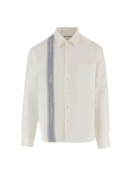 Lniana koszula Jw Anderson z logo w paski biała