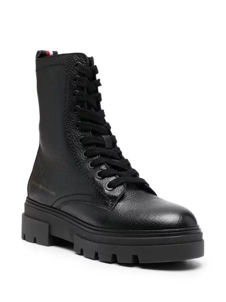 Cizme scurte Tommy Hilfiger cu șireturi din piele chunky negru