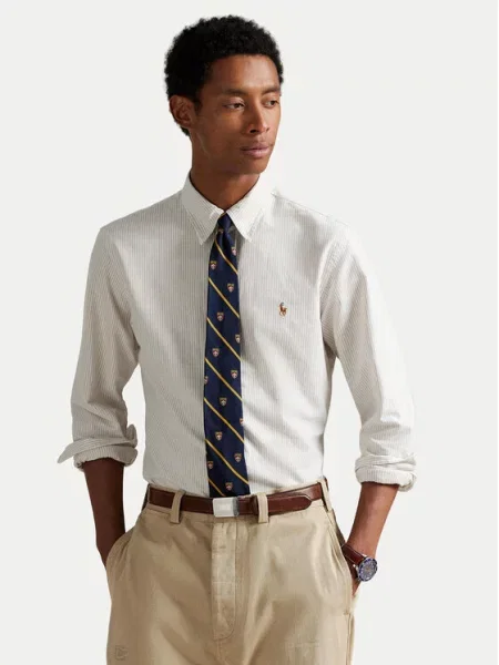 Polo Ralph Lauren koszula casualowa Custom Fit Mężczyźni Slim Fit beżowy|biały w paski L beżowa