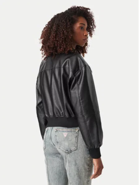 Guess Jeans bunda bomber dámska z imitácie kože čierna