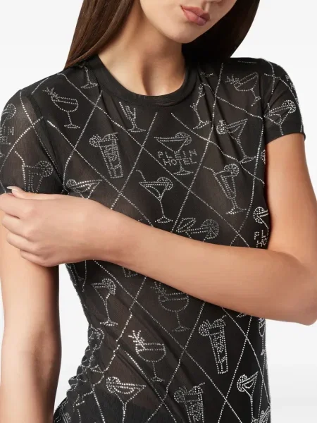 Tricou Philipp Plein plasă de cristal negru