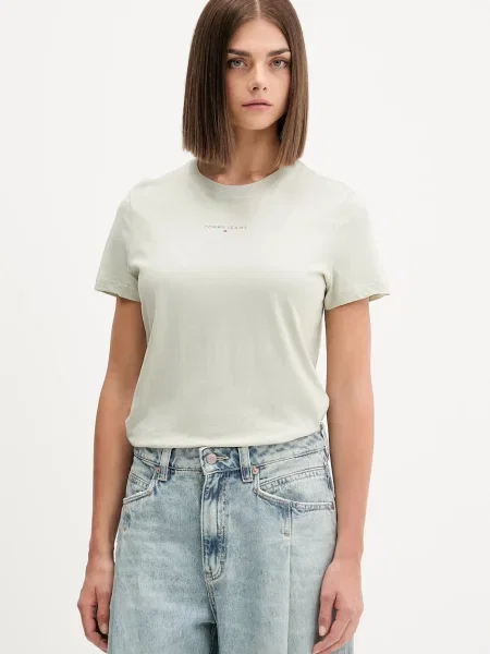 Тениска Tommy Jeans дамска зелено