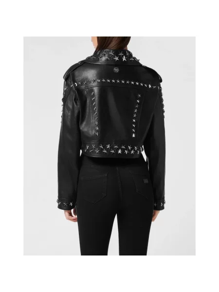 Kurtka skórzana Philipp Plein z ćwiekami czarna