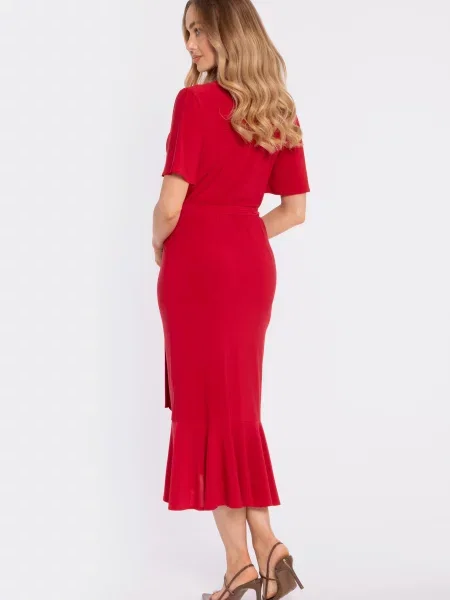 Rochie midi Made Of Emotion cu volane plic roșu