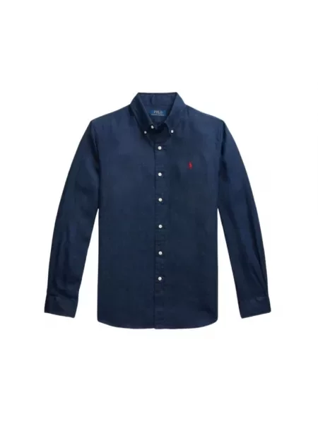 Lniana koszula Polo Ralph Lauren niebieska