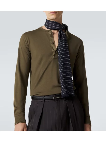 Cămașă Tom Ford de lână cu guler henley verde