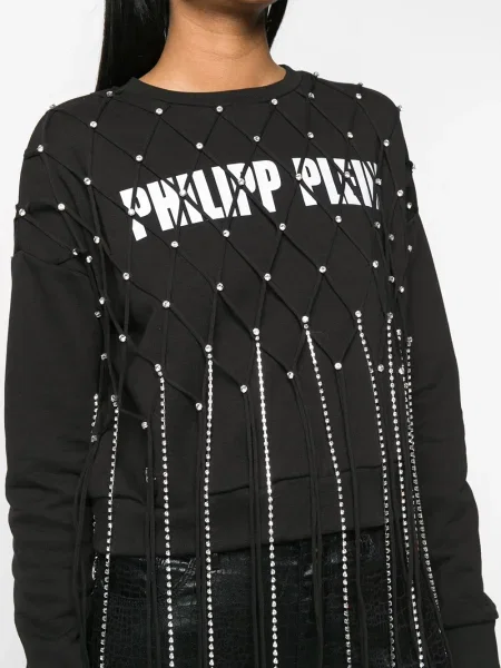 Подрязан топ Philipp Plein с ресни черно
