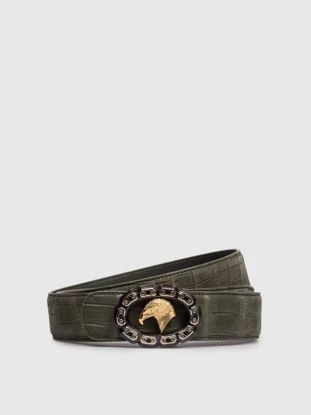 Кожаный ремень Stefano Ricci с ремешками хаки