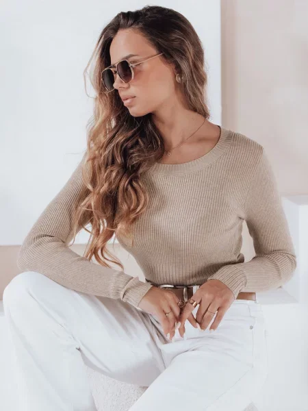 Sweter prążkowany NOLVIE Dstreet beżowy