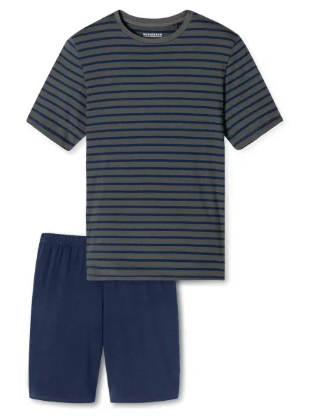 SCHIESSER Rövid pizsama Casual Essentials kék / szürke fekete