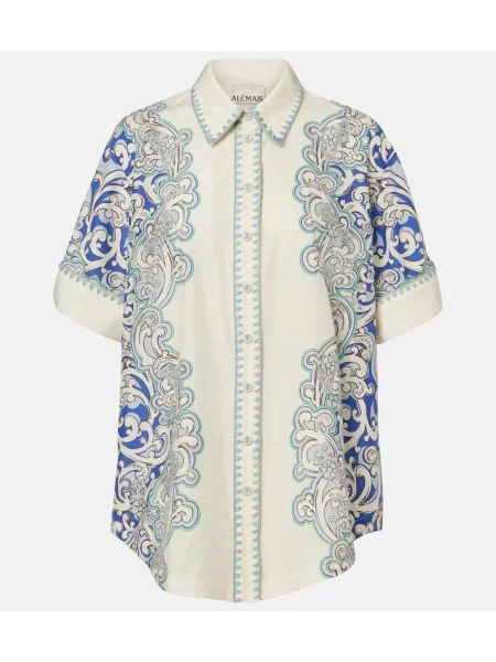 Cămașă Alemais de mătase cu imagine alb