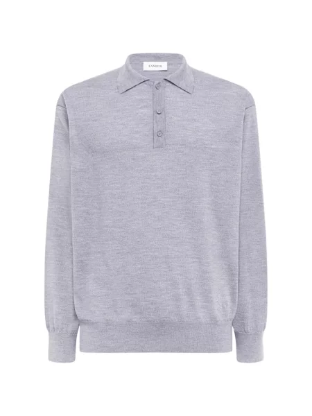 Lung tricou polo Laneus cu broderie gri