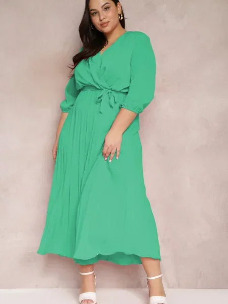 Rochie Tip Cămașă cu și în Talie Decorată cu Pliuri Kaylina verde