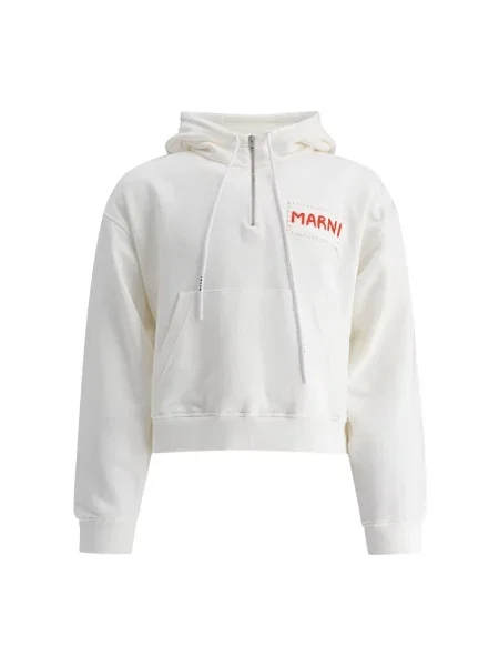 Bluza z kapturem Marni z kapturem w miejskim stylu z logo biała