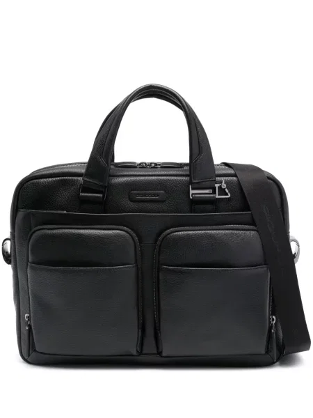 Kožený taška na notebook Piquadro s autogramem černý