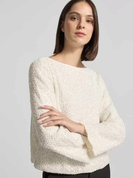 Sweter z cekinowe obszycie na całej powierzchni strukturą S.oliver Black Label biały