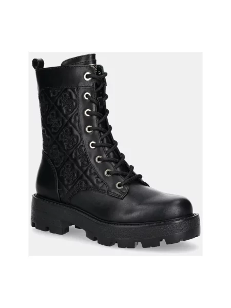 Buty do kostki Guess na płaskim obcasie pikowane czarne