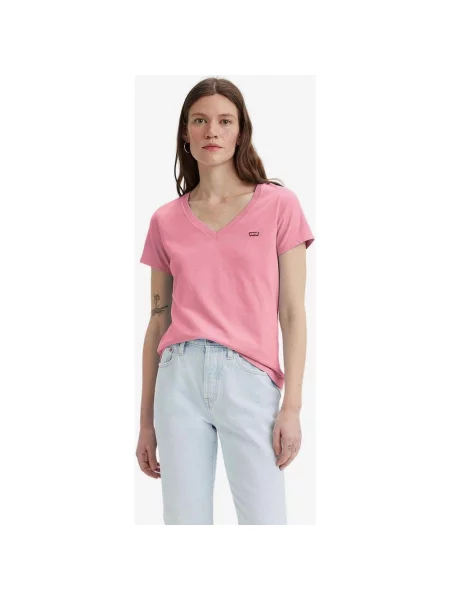 Koszulka z krótkim rękawem Levi's Perfect V Neck w kolorze różowym i czerwonym XS różowa