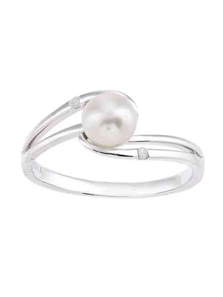 DIAMANT LETERNEL Prsteň Ring aus Weißgold mit Karat Diamant mit Perle strieborná