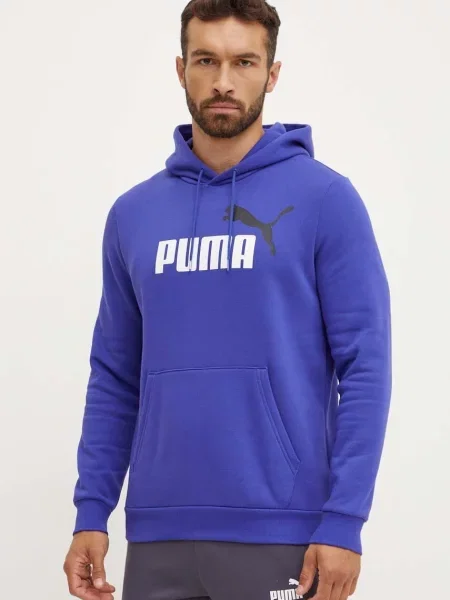 Суичър с качулка Puma с качулка с принт синьо