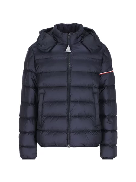 Scurt geacă cu puf Moncler cu glugă albastru