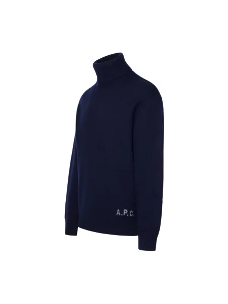 Sweter z golfem A.p.c. wełniany do golfa ze sznurkiem niebieski