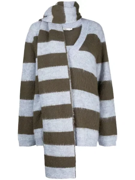 Pulover B+ab cu dungi cu decolteu în V albastru