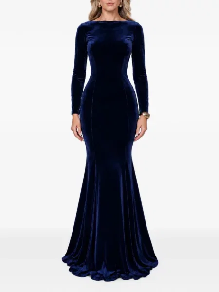 Rochie maxi Roserry de catifea albastru