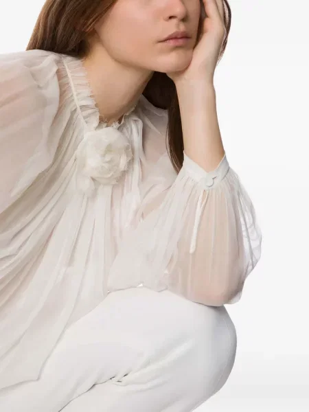 Bluză Alberta Ferretti cu model floral transparente alb