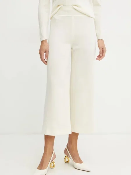 Luisa Spagnoli spodnie wełniane szerokie high waist beżowy