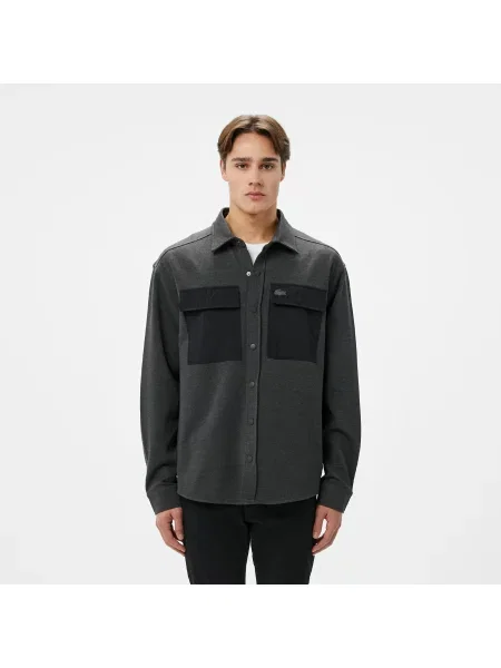 Lacoste Relaxed Fit Ciemnoszara Koszula szara