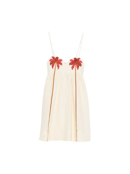 Haftowana mała sukienka mini Farm Rio garniturowa beżowa