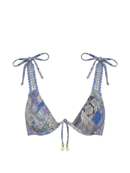 Top Del Maar cu model floral cu imagine cu legături albastru