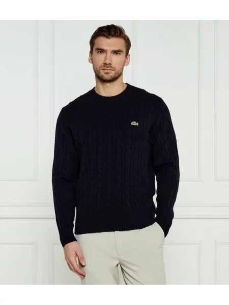 Pulover Lacoste de lână clasic albastru