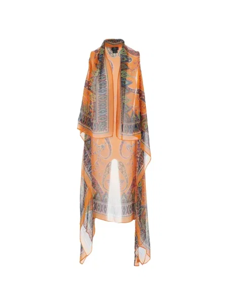 Poncho Etro cu model paisley portocaliu