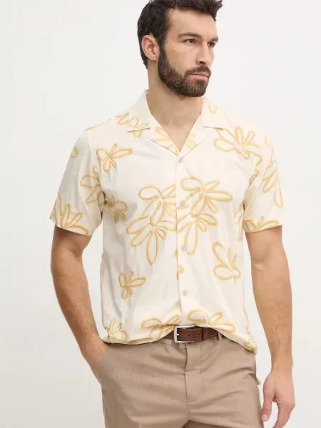 Риза Lindbergh мъжка със стандартна кройка бежово