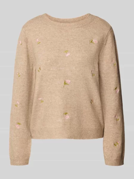 Sweter z haftami kwiatowymi Only