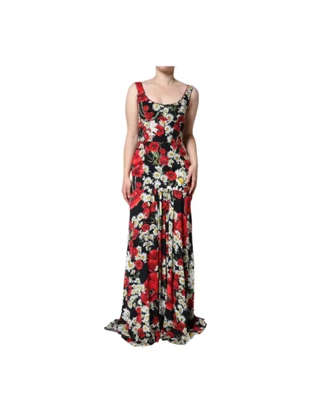 Sukienka maxi Dolce And Gabbana bez rękawów w kwiatki czarna
