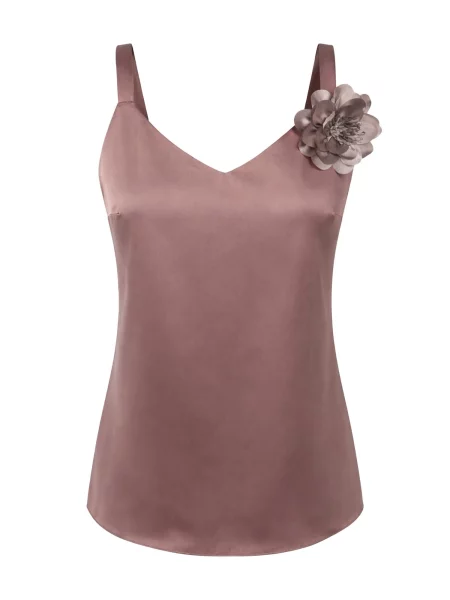 Saténový květinový top Regina Fashion s výstřihem do v růžový