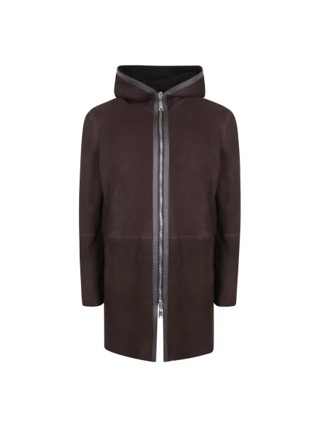 Płaszcz Tagliatore skórzany z kapturem brązowy